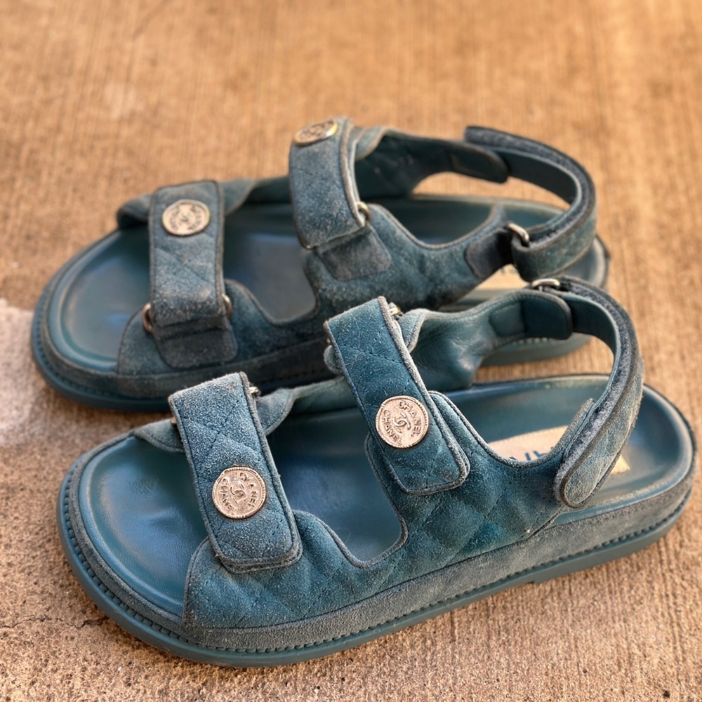 Chanel C2021 Blue Suede Dad Sandals Size 36 - Picture 4 of 16
